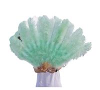 BDXMKS Large Ostrich Feather Fan 1/2pcs Natural Feather Fan for 13 Bone Big Hand Held Folding Fan 100/130CM Craft Carnival Wedding Stage Dance Decor(Mint green,Big fan 2pc)
