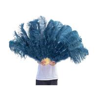 BDXMKS Large Ostrich Feather Fan 1/2pcs Natural Feather Fan for 13 Bone Big Hand Held Folding Fan 100/130CM Craft Carnival Wedding Stage Dance Decor(Deep Blue01,Big fan 1pc)