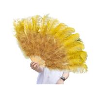 BDXMKS Large Ostrich Feather Fan 1/2pcs Natural Feather Fan for 13 Bone Big Hand Held Folding Fan 100/130CM Craft Carnival Wedding Stage Dance Decor(Yellow,Small fan 2pc)