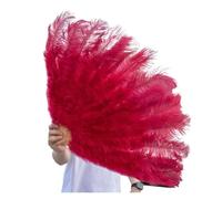 BDXMKS Large Ostrich Feather Fan 1/2pcs Natural Feather Fan for 13 Bone Big Hand Held Folding Fan 100/130CM Craft Carnival Wedding Stage Dance Decor(Wine red,Small fan 2pc)