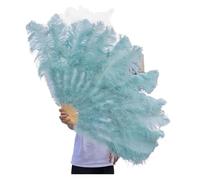 BDXMKS Large Ostrich Feather Fan 1/2pcs Natural Feather Fan for 13 Bone Big Hand Held Folding Fan 100/130CM Craft Carnival Wedding Stage Dance Decor(Blue,Big fan 2pc)