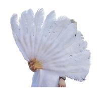 BDXMKS Large Ostrich Feather Fan 1/2pcs Natural Feather Fan for 13 Bone Big Hand Held Folding Fan 100/130CM Craft Carnival Wedding Stage Dance Decor(White,Small fan 2pc)