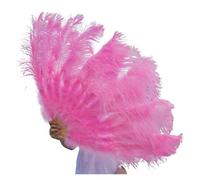 BDXMKS Large Ostrich Feather Fan 1/2pcs Natural Feather Fan for 13 Bone Big Hand Held Folding Fan 100/130CM Craft Carnival Wedding Stage Dance Decor(Dark pink,Small fan 2pc)