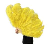 BDXMKS Large Ostrich Feather Fan 130CM/100CM White Big Feather Fan Fluffy 13 Bone Handheld for Carnival Dance Stage Performance & DIY Crafts(Yellow,Small fan 1PCS)