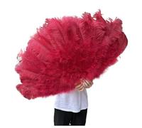 BDXMKS Large Ostrich Feather Fan 130CM/100CM White Big Feather Fan Fluffy 13 Bone Handheld for Carnival Dance Stage Performance & DIY Crafts(7 Red wine,Small fan 1PCS)