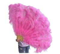 BDXMKS Large Ostrich Feather Fan 130CM/100CM White Big Feather Fan Fluffy 13 Bone Handheld for Carnival Dance Stage Performance & DIY Crafts(5 Dark pink,Big Fan 1Pair(two))