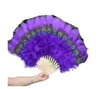BDXMKS Large Ostrich Feather Fan 1pcs/lot Elegant Feather Fan Halloween Party Celebration Performance Crafts Props DIY Feathers Fan(PURPLE)