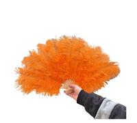 BDXMKS Large Ostrich Feather Fan Colorful Natural Feather Handheld Folding Fan 70CM Folding Plume Fan for Dance Party Stage Carnival Performance Props(Orange,1PCS 70cmx40cm Right)