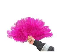 BDXMKS Large Ostrich Feather Fan Colorful Natural Feather Handheld Folding Fan 70CM Folding Plume Fan for Dance Party Stage Carnival Performance Props(Rose,1PCS 70cmx40cm Right)