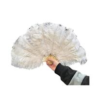 BDXMKS Large Ostrich Feather Fan Colorful Natural Feather Handheld Folding Fan 70CM Folding Plume Fan for Dance Party Stage Carnival Performance Props(White,1 PCS 70cmx40cm Left)