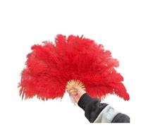 BDXMKS Large Ostrich Feather Fan Colorful Natural Feather Handheld Folding Fan 70CM Folding Plume Fan for Dance Party Stage Carnival Performance Props(Red,2 PCS 70cmx40cm)