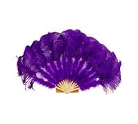BDXMKS Large Ostrich Feather Fan Feathers Fan Party Wedding Celebration Belly Dance Show DIY Decorative 13 Bones Feathers Fan(Deep purple,2PCS Right hand)