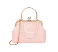 BDXMKS Pearl Clutch Bag Vintage Classic Lace Bag Pearl Evening Bags Wedding Shell Lock Women Shoulder Crossbody(Pink)