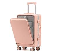 BDXMKS Small Suitcase Suitcase Front Opening Laptop Pocket Trolley Case Multi Function Carry On Luggage Universal Wheel Password Lock Travel(Pink-Aluminum Frame,20(top Open))