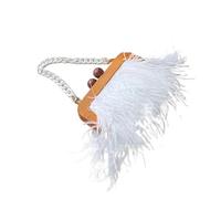 BDXMKS Women Ostrich Feather Evening Clutch Woman's Wooden Frame Feather Clutch Bag Chain Bags Feather Tote Handbag For Woman Luxury(White)