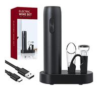 BDZMLITE Electric Wine Bottle Opener Set, 5-in-1 Rechargeable Wine Gift Set with Charging Station, Foil Cutter, Aerator Pourer, Wine Stopper