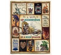 Be A Book Dragon Sherpa Blanket - Soft Warm Reading Throw for Sofa, Bedroom, Couch - Birthday for Book Lovers