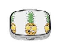 Be A Pineapple Print Pill Box 2 Compartment Medicine Pill Case,Portable for Pocket Or Purse Pill Box Decorative Metal Medicine Organizer