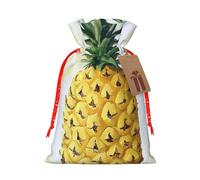 Be a pineapple Printed Christmas Drawstring Bags Reusable Bag for Party Xmas Gift Wrapping, Red Ribbon, S