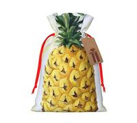 Be a pineapple Printed Christmas Drawstring Bags Reusable Xmas Bag for Christmas Party Xmas Gift Wrapping, Red Ribbon, S
