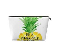 Be a Pineapple Printed Leather Travel Toiletry Makeup Bag with Gold Zipper for Women on the Go