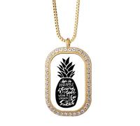 Be a PineFruit Stand Tall Quote Black Necklace Pendant Diamond Crystal Golden Jewelry