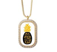Be a Sweet PineFruit Yellow Quote Necklace Pendant Diamond Crystal Golden Jewelry