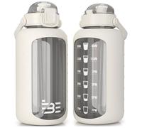 Be-Active Glass Water Bottle 2.2 Litre with Times to Drink - Borosilicate Glass - Motivational bottles - BPA Free (Cream)