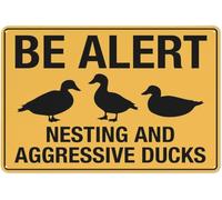 Be Alert Nesting And Aggressive Ducks Warning Metal Sign Tin Signs Aluminum Plaque for Outdoors Use Yard Farm Fence Home Wall Decor 8x12 inch