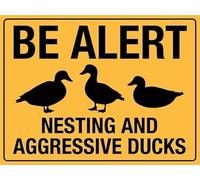 Be Alert Nesting And Aggressive Ducks Warning Metal Sign Tin Signs Aluminum Plaque for Outdoors Use Yard Farm Fence Home Wall Decor 8x12 inch