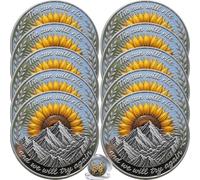 Be Alright Sunflower Coin, Inspirational Sunflower Butterfly Challenge Coin with Mountain Healing Design, Motivational Encouragement Commemorative Coin, Positive Reminder Gift for Friends (10PCS)