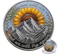 Be Alright Sunflower Coin, Inspirational Sunflower Butterfly Challenge Coin with Mountain Healing Design, Motivational Encouragement Commemorative Coin, Positive Reminder Gift for Friends (1PC)