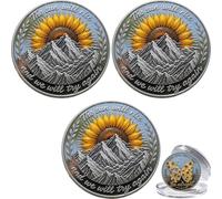 Be Alright Sunflower Coin, Inspirational Sunflower Butterfly Challenge Coin with Mountain Healing Design, Motivational Encouragement Commemorative Coin, Positive Reminder Gift for Friends (3PCS)