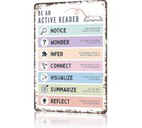 Be An Active Reader Metal Sign Reading Strategies Educational Bulletin Tin Signs Classroom Reading Comprehension Strategies Poster For Home Bedroom Dorm Wall Decor 8x12 Inch