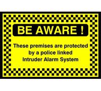 Be aware these premises are protected by a police linked alarm system safety sign - 1.2mm Rigid plastic 400mm x 300mm