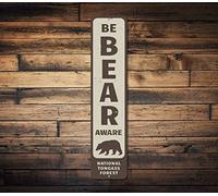 Be Bear Aware Vertical Sign Personalized National Forest Park Location Name Sign Bear Lover Cabin Decor Outdoor Street Sign/Subway Sign 4x16 inch
