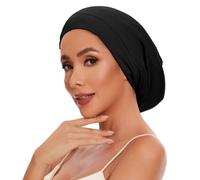BE BIGEDDIE Mulberry Silk Bonnet for Sleeping Women Men, Silk Sleep Cap with Adjustable Buckle, Silk-Lined Slouch Beanie for Curls & Long Hair - Black