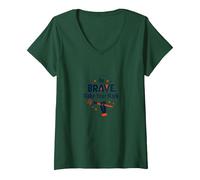 Be Brave Make Your Mark Inspirational Artist Motto V-Neck T-Shirt, Women, Forest Green, L