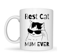 Be Buz Best Cat Mum Ever Coffee Mug - Funny Cat Mom Gift - 11oz Ceramic Tea Cup for Animal Lovers