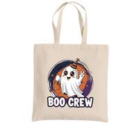 Be Buz Boo Crew Halloween Multicolor Tote Bag - Trick or Treat Cotton Reusable Bag for Halloween Natural and Orange (Natural)