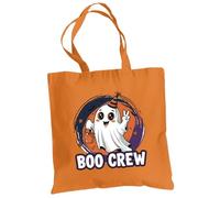 Be Buz Boo Crew Halloween Multicolor Tote Bag - Trick or Treat Cotton Reusable Bag for Halloween Natural and Orange (Orange)