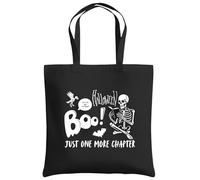 Be Buz Boo Just One More Chapter Halloween Multicolor Tote Bag - Trick or Treat Cotton Book Lover Reusable Bag for Halloween Natural, Black and Orange (Black)