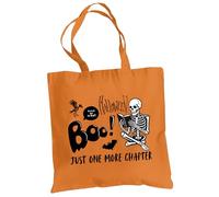 Be Buz Boo Just One More Chapter Halloween Multicolor Tote Bag - Trick or Treat Cotton Book Lover Reusable Bag for Halloween Natural, Black and Orange (Orange)
