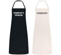 Be Buz Couple Apron Set Funny Cooking Aprons for Couples Birthday, Engagement, Wedding Gift Cotton Material Black and Natural Matching Kitchen Aprons Somebody's Problem