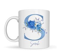 Be Buz Custom Alphabet Coffee Mug, Personalised Floral Initial A-Z, 11oz White Ceramic, Glossy Finish, Reusable Gift for Her Mom and Friends