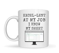 Be Buz Excel-Lent At My Job I Know My Sheet Funny Office Coffee Mug - 11oz White Ceramic Cup - Sarcastic Coworker Gift for Accountant and Data Analyst