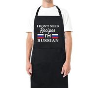 Be Buz I Don't Need Recipes, I'm Russian Adjustable Long Apron with two Pockets Chefs Home Cooks Baking Cooking Kitchen Grilling and BBQ Apron gift for him her
