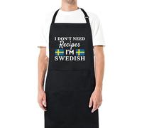 Be Buz I Don't Need Recipes, I'm Swedish Adjustable Long Apron with two Pockets Chefs Home Cooks Baking Cooking Kitchen Grilling and BBQ Apron gift for him her