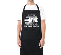 Be Buz I Love Cooking With Wine BBQ Cooking Funny Novelty Apron Birthday Father’s Day Christmas Valentine’s Day Gifts for Dad, Husband