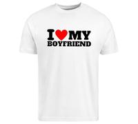 Be Buz I Love My Boyfriend T-Shirt Soulmates Forever World's Best Boyfriend Tee Cotton Shirt for Women Anniversary, Valentine's Day, or Birthday Present (UK, Alpha, XXL, Regular, Regular, White)